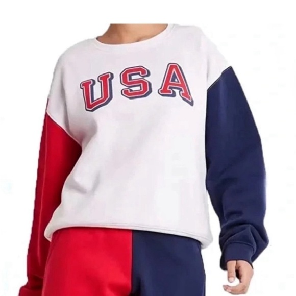 Modern Lux USA Patriotic Color Block Red White & Blue Crewneck Sweatshirt Sz L - Picture 1 of 9